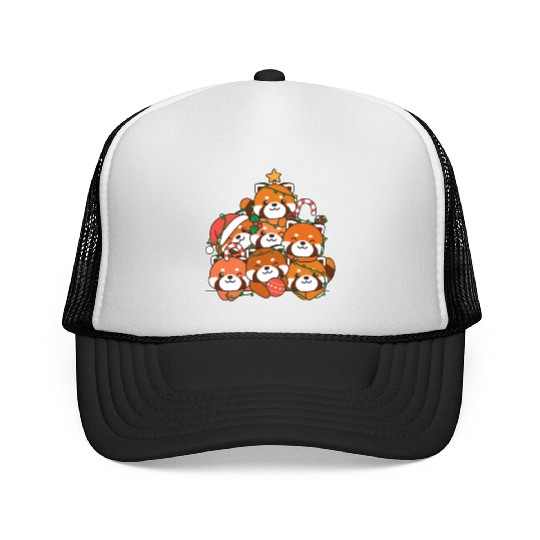 Red Panda Christmas Tree Funny Animal Trucker Caps