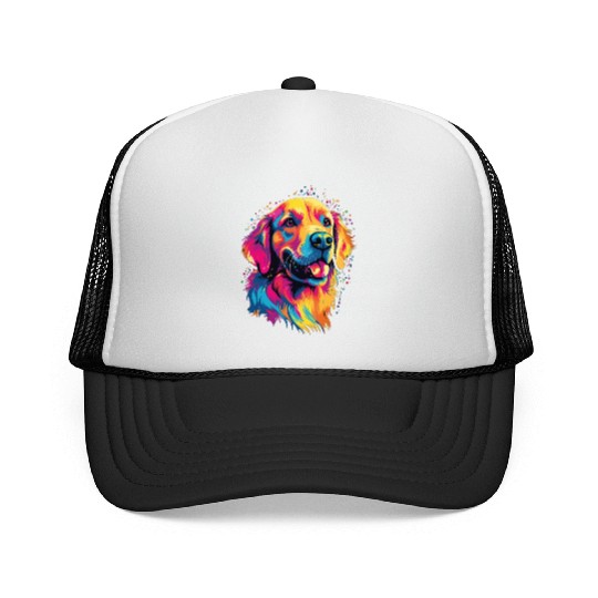 Watercolor Colorful Golden Retriever Trucker Caps