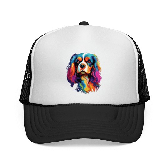 Watercolor Colorful Cavalier King Charles Spaniel Trucker Caps