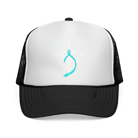 Warrior Bow Warrior Teal Ribbon Ovarian Cancer Trucker Caps