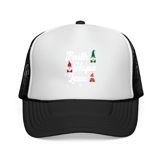 Faith Hope Love Religious Family Christmas Gnome Trucker Caps