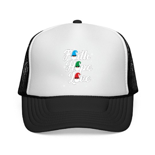 Religious Family Faith Hope Love Christmas Gnome Trucker Caps