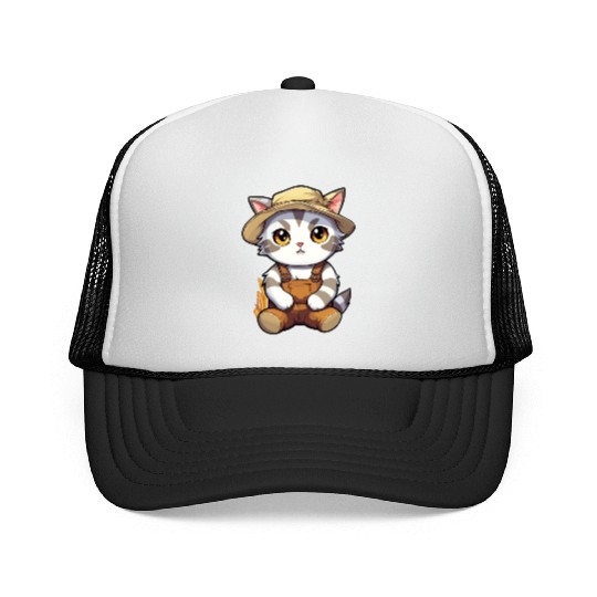 Kawaii Cat Farmer Agriculturist Farming Cute Anime Trucker Caps