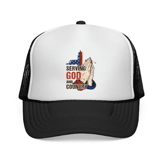 Serving God And Country US Flag Cross Patriotic Ch Trucker Caps
