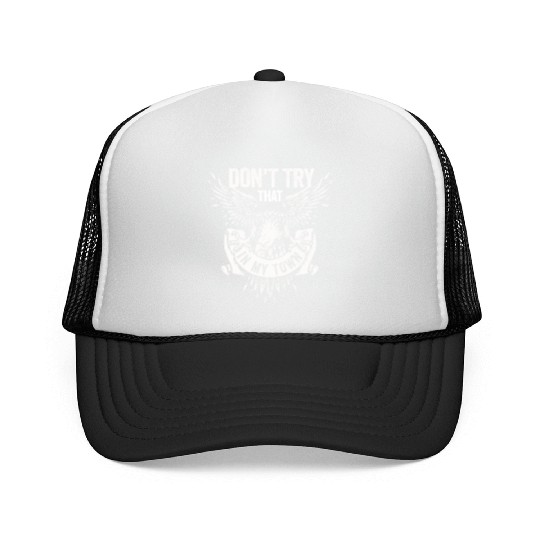 Try That In A Small Town American Flag Eagle Trucker Caps