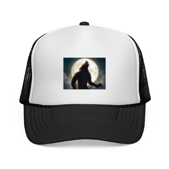 Werewolf standing in front of the moon Trucker Caps