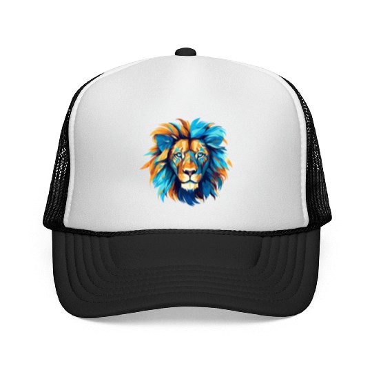 Vibrant Lion Art in Azure and Amber Palette Trucker Caps