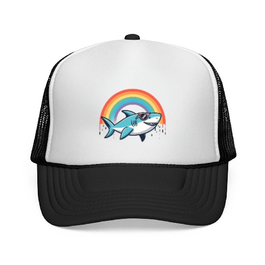 Shark on the Rainbow Trucker Caps