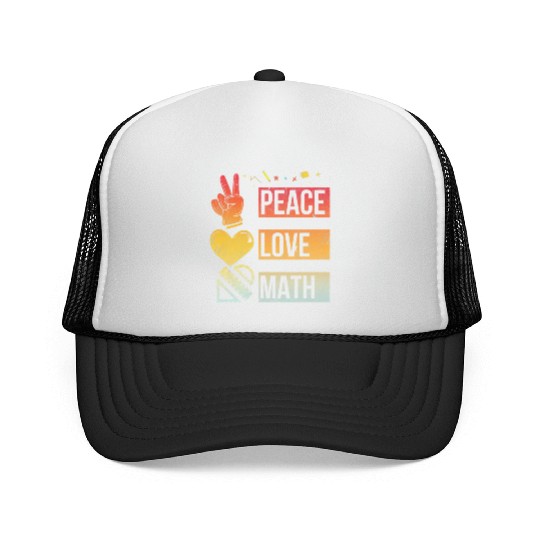 Math Teacher Peace Love Math Vintage Mathematic Trucker Caps