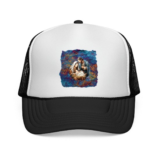 Nativity scene with Mary Joseph Baby Jesus Trucker Caps