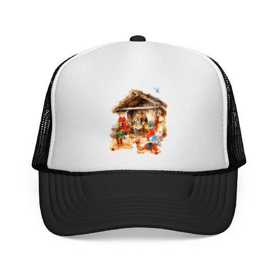 Nativity scene with Mary Joseph Baby Jesus Trucker Caps