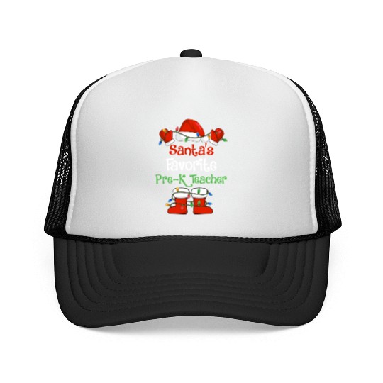 Santa's Favorite Pre K Teacher Funny Christmas Trucker Caps