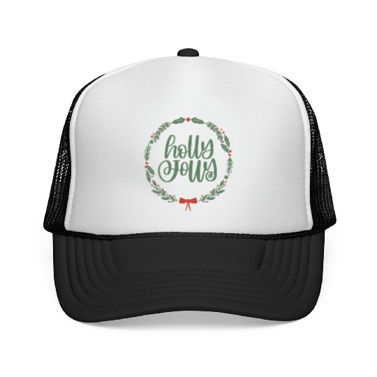 Holly Jolly Sage Green Christmas Wreath Fun Trucker Caps