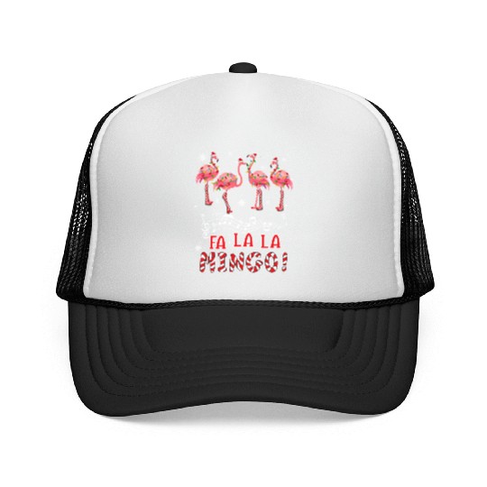 Candy Cane Flamingoes Fa La La Mingo Flamingo Trucker Caps