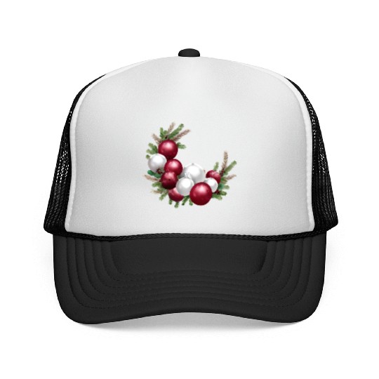 Cranberry and White Christmas Greenery Decor Trucker Caps