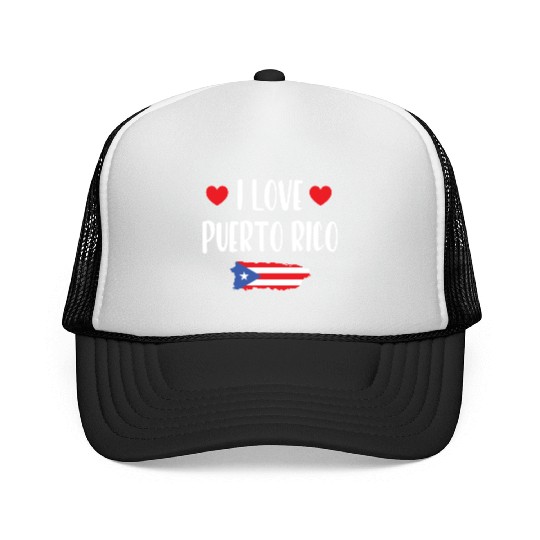 I Love Puerto Rico pride heart Trucker Caps