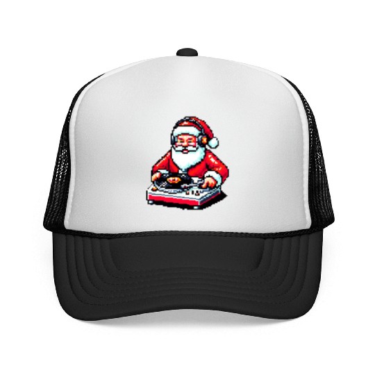 Retro 8-Bit DJ Santa: A Festive Musical Spin Trucker Caps