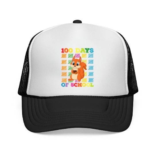 100 Days Of School Squirrel Teacher Trucker Caps