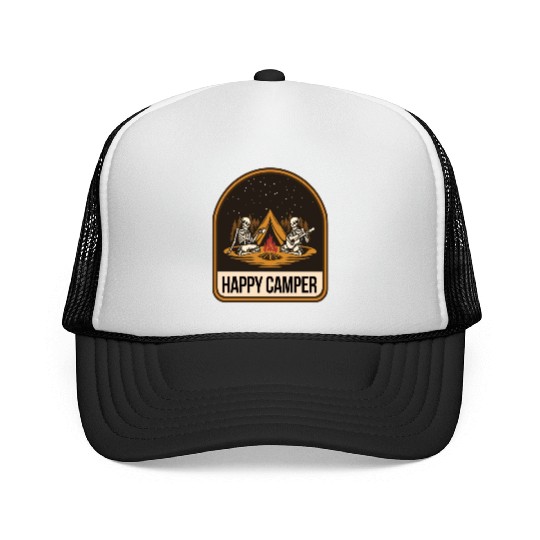 Happy Camper Skeleton Campfire Tent Trucker Caps