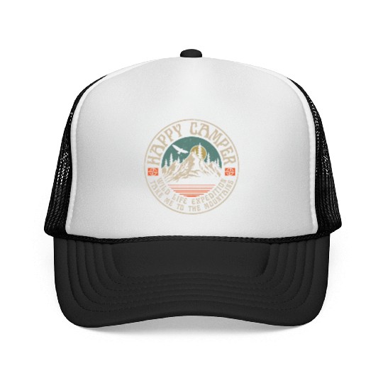 HAPPY CAMPER VINTAGE MOUNTAINS Trucker Caps
