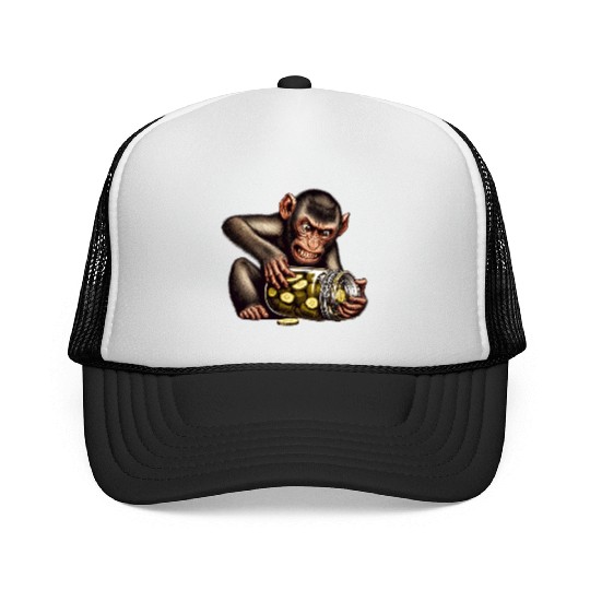 Angry monkey with cucumber jar Trucker Caps