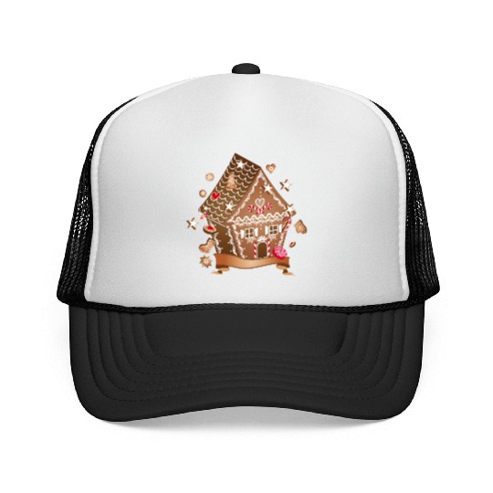 beautifully decorated gingerbread house for XMAS Trucker Caps