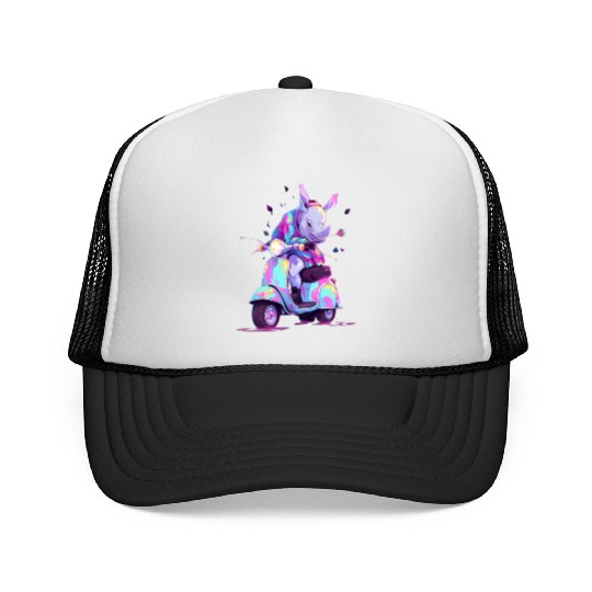 Rhino Riding Scooter Funny Rhinoceros Biker Moped Trucker Caps