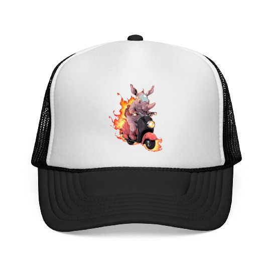 Rhino Riding Scooter Funny Rhinoceros Biker Moped Trucker Caps