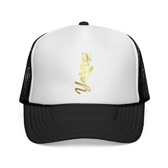 Yara Name Faux Gold Tulip Flourish Trucker Caps