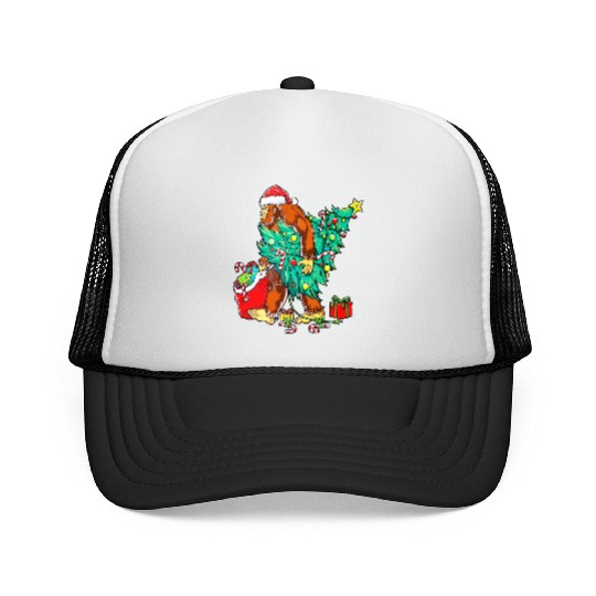 Bigfoot Christmas Sasquatch Squad Crew Tree Lights Trucker Caps