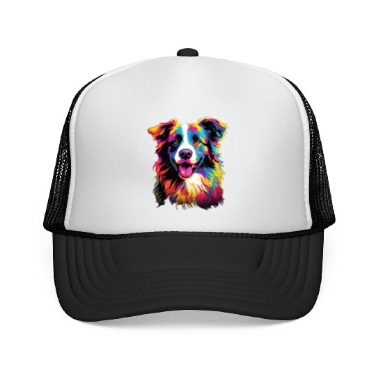 Watercolor Colorful Border Collie Trucker Caps