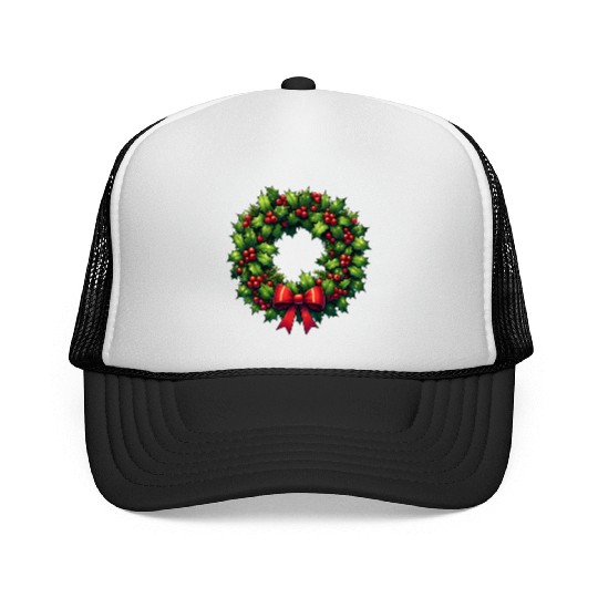 Festive Foliage: Classic Christmas Wreath Trucker Caps
