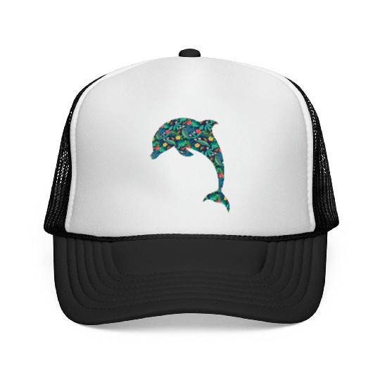 Dolphin Tropical Flower Floral Trucker Caps