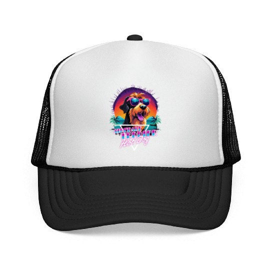 Retro Wave Airdale Terrier Hot Dog Trucker Caps