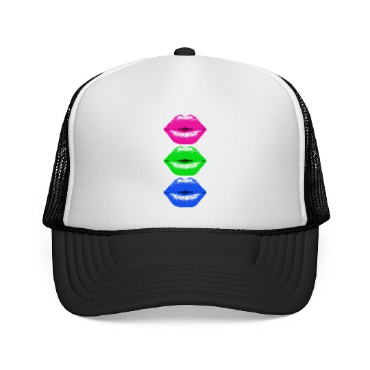 3 Kissing Lips Neon Colors Trucker Caps