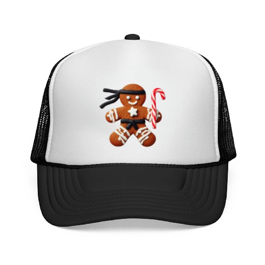 Funny Ninja Gingerbread Man Cookie Candy Cane Trucker Caps