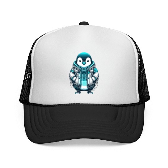 Cool Synthwave Cyberpunk penguin Lover Gift Trucker Caps