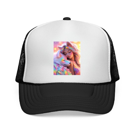 Rainbow Friends - White Wolf and Girl Trucker Caps