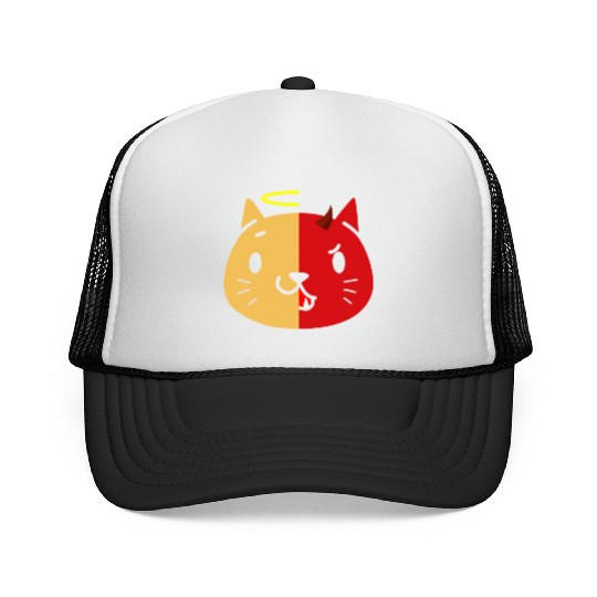 Two Face Cat Angel And Devil Trucker Caps
