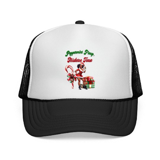Peppermint Pinup, Mistletoe Tease Trucker Caps