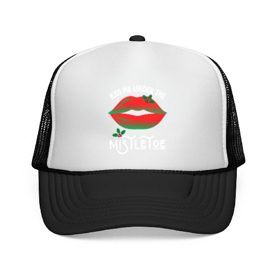Kiss me under the Mistletoe Ugly Christmas Sweater Trucker Caps