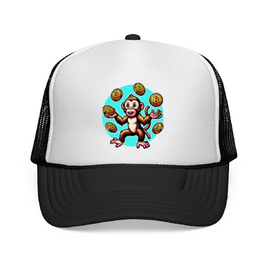 Bitcoin Juggling Monkey - Digital Art Trucker Caps