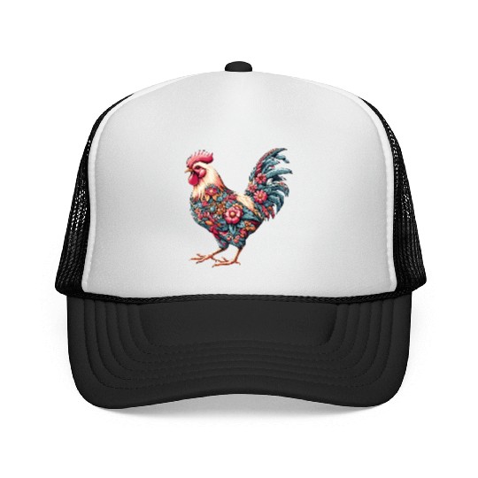 Charming Floral Chicken - Love Chickens Farm Life Trucker Caps