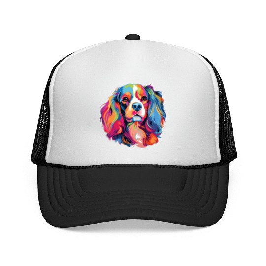 Watercolor Colorful Cavalier King Charles Spaniel Trucker Caps