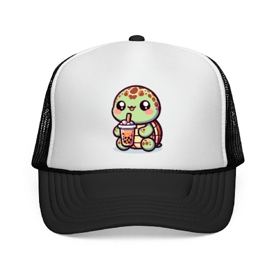 Kawaii Turtle Bubble Tea Lover Cute Sea Turtle Trucker Caps