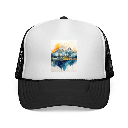 Abstract Watercolor Mountain Trucker Caps