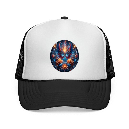 Phoenix Rebirth in Cosmic Bloom Trucker Caps