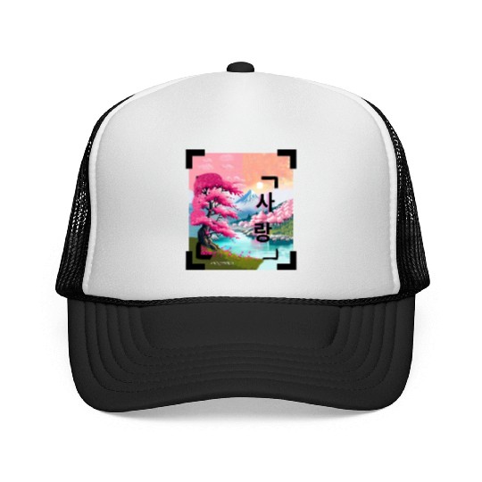 Japan Landscape With Cherry BlossomTree (Vintage) Trucker Caps