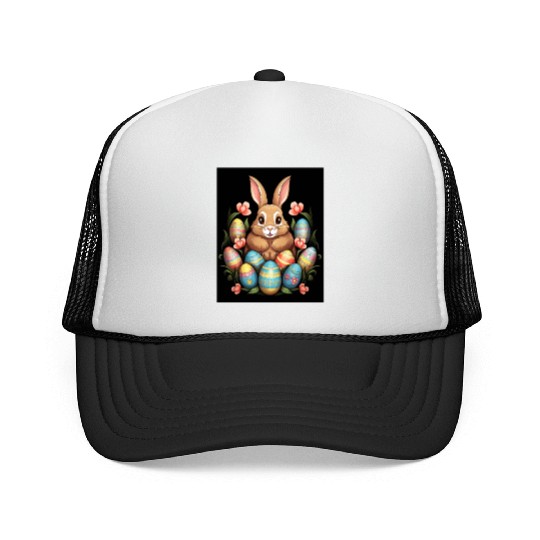 Easter Bunny Rabbit Colorful Eggs Easter Egg Hunt Trucker Caps