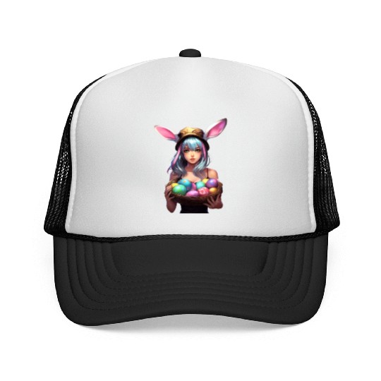 Easter Day Anime Girl Bunny Ear Easter Egg Hunt Trucker Caps
